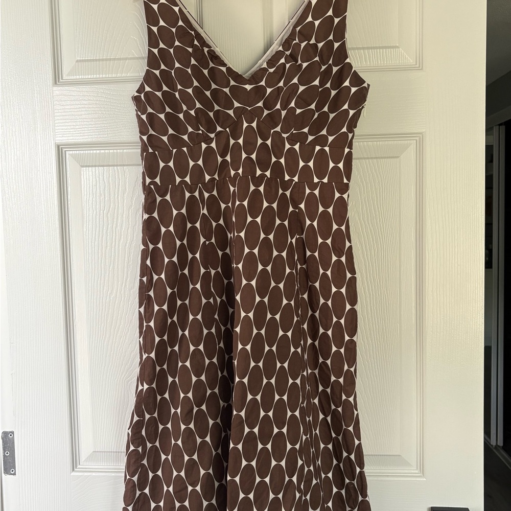 Boden Brown and White Sleeveless V-Neck Midi Dress